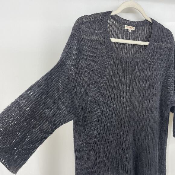 Demylee Size XS Open Knit Linen Sweater Top Soft Black Boxy Lightweight Preppy - Picture 2 of 7